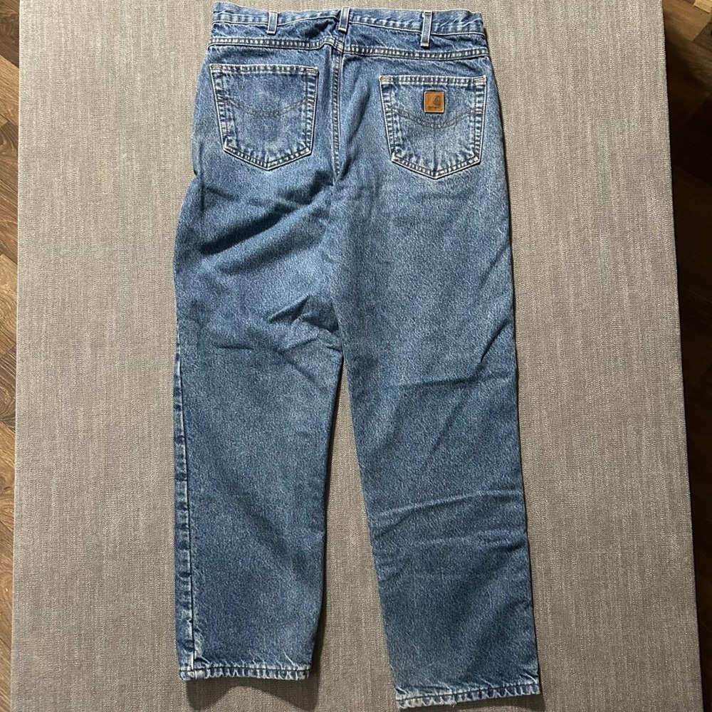 Carhartt B172 DST Jeans Mens 36x32 Blue Flannel Lined Relaxed Fit Workwear Denim - Picture 6 of 7